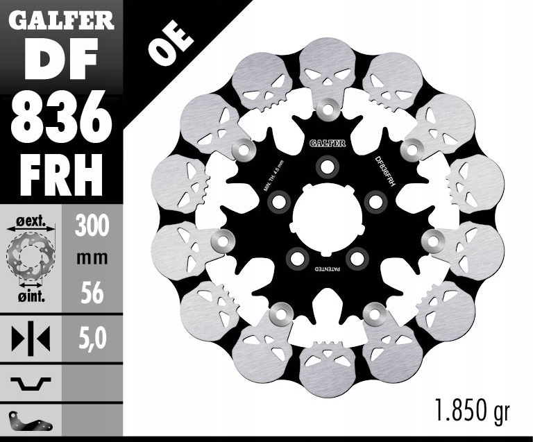 Galfer Brzdový Kotúč Zadný Harley-davidson (300X56X5) Plávajúci Skull (vzor