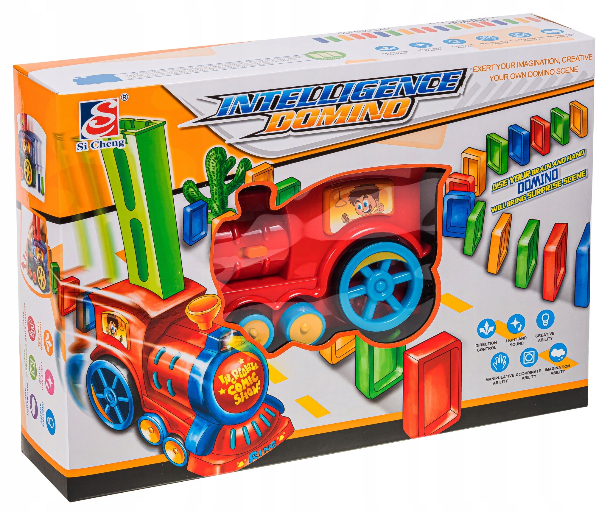 POCIĄG KOLEJKA DO UKŁADANIA DOMINO Z KLOCKAMI 60 Materiał plastik