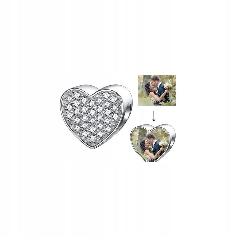 

Charms personalizowany ze zdjęciem serce cyrkonie