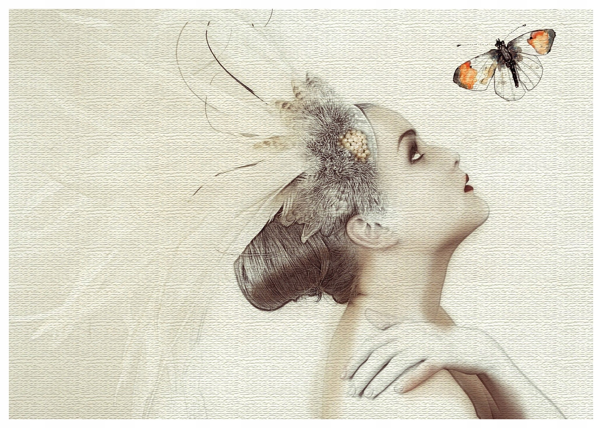 Fototapeta Žena s motýľom perie vinylová nádej 312x219 lepidlo