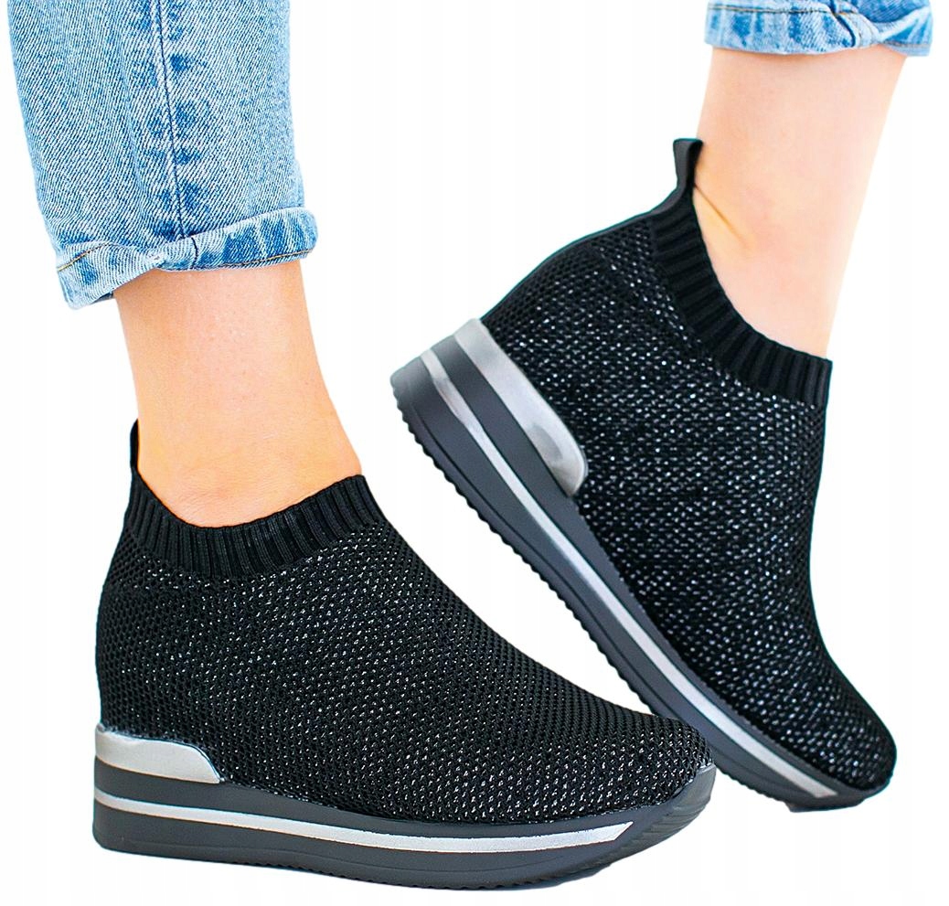 

Czarne adidasy sneakersy wsuwane na koturnie 39