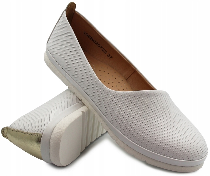 Elegantní bílo zlaté baleríny pro práci z přírodní kůže Dlaždice 36