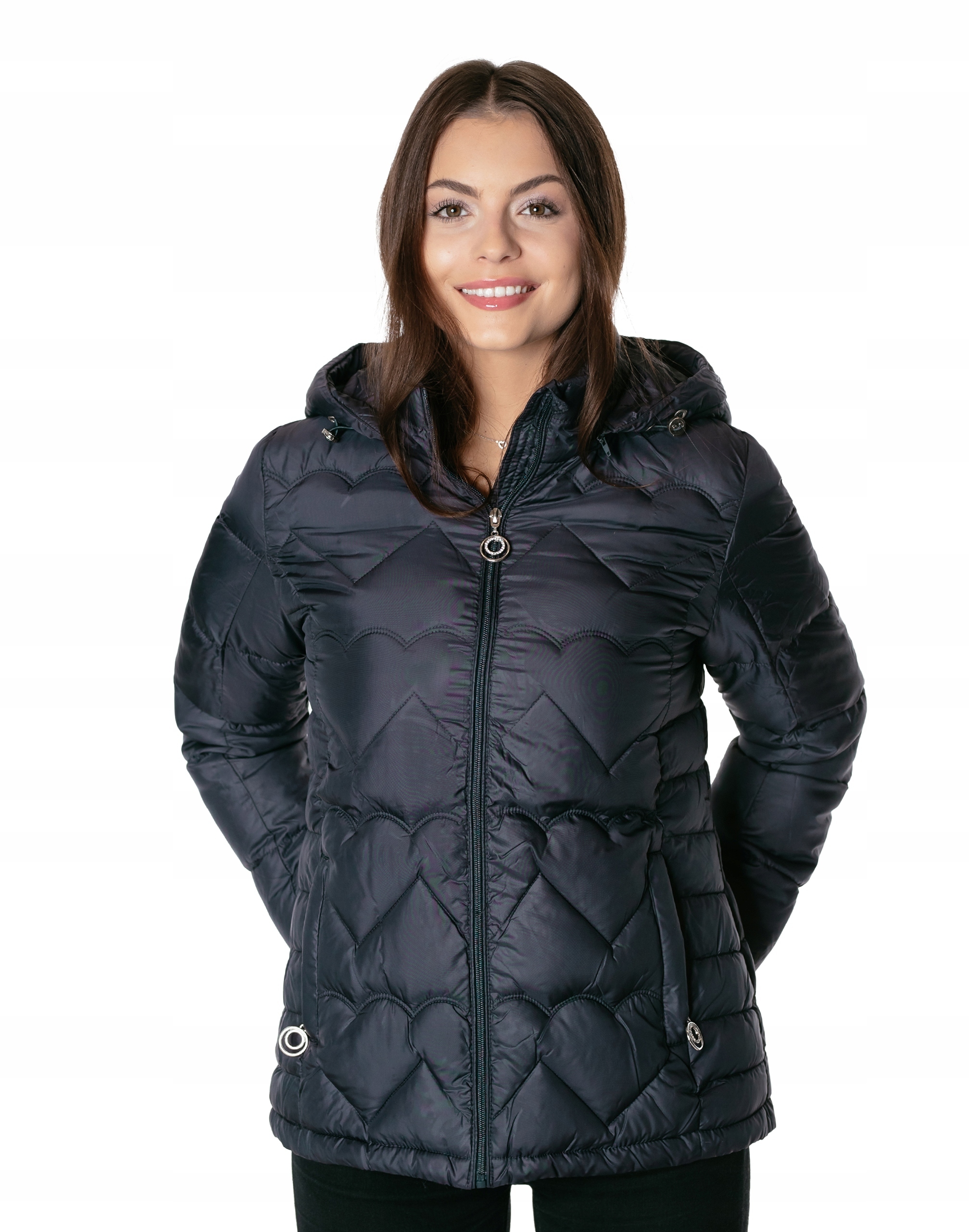 Teplá dámská zimní zateplená péřová bunda s kapucí s kapucí