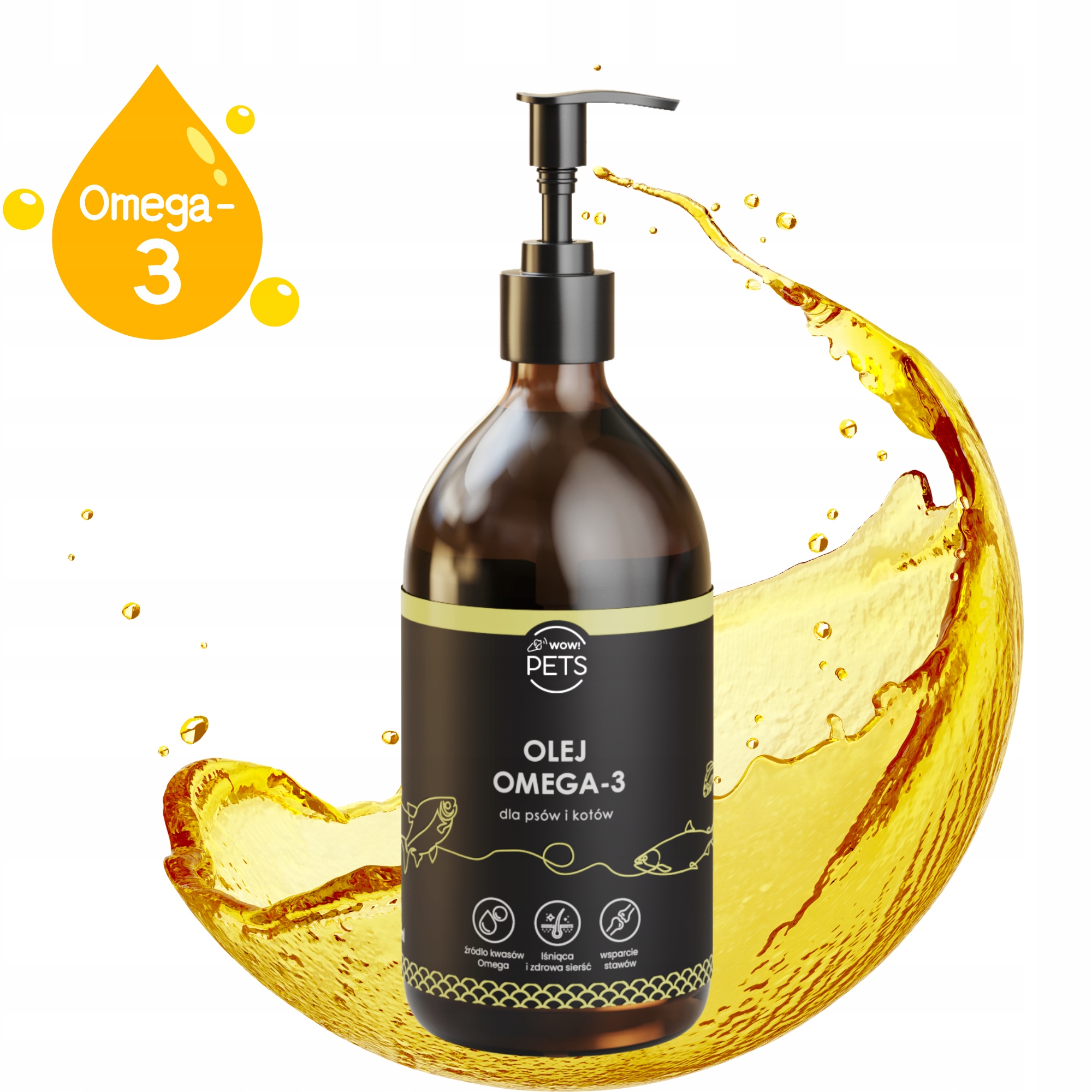 Levně Doplněk stravy pro psa a kočku Vitamíny Olej Omega 3EPA Dha Láhev 500 ml Wowpets