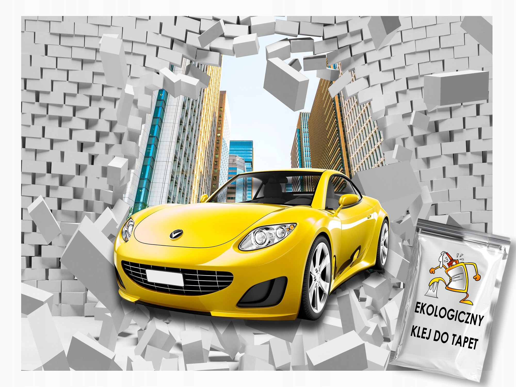 Fototapeta Flizelina Cihlová Zeď Město Auto 3D 200x140 lepidlo