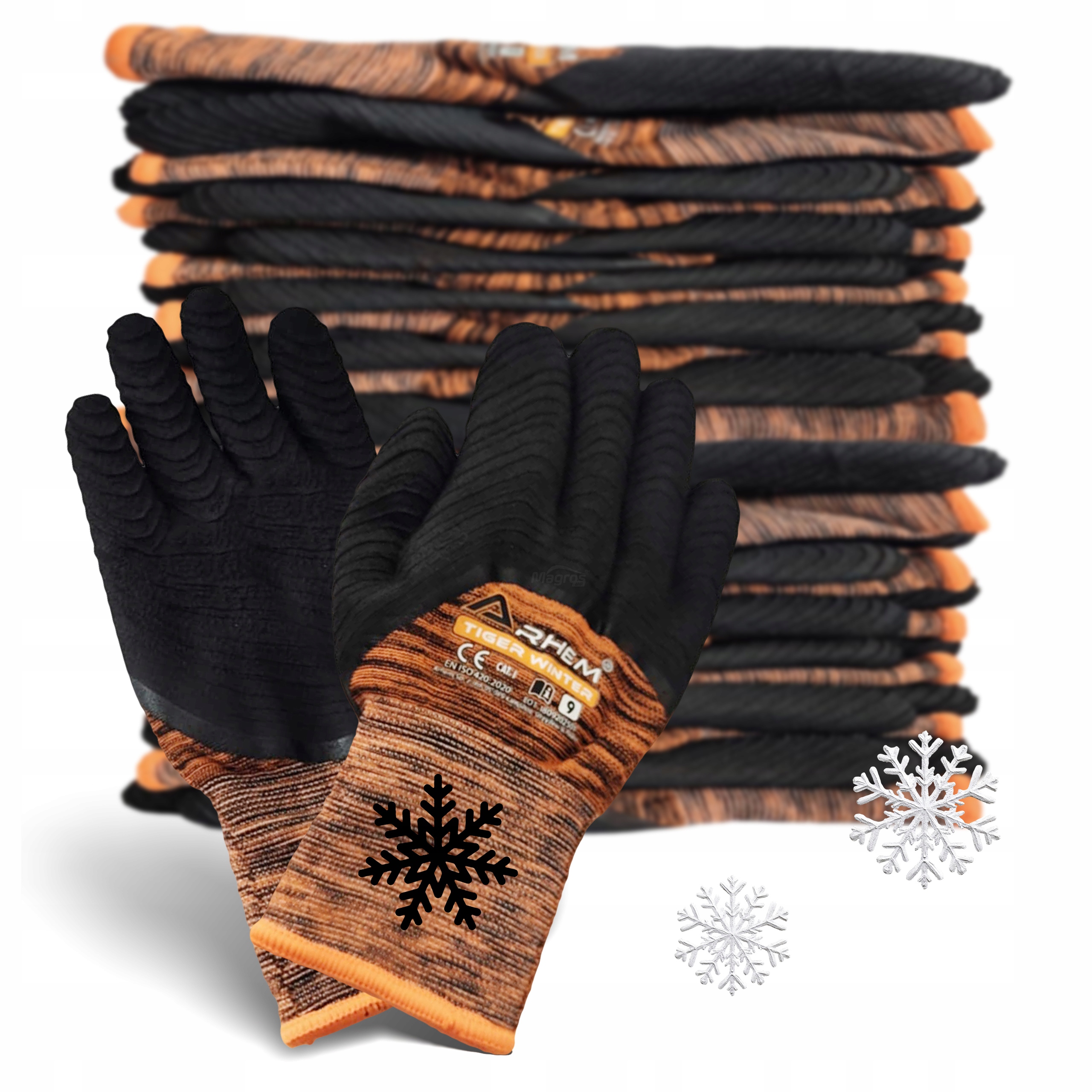 12 Par Rękawice Robocze Ochronne Ocieplane Zimowe Grube Arhem Tiger Winter