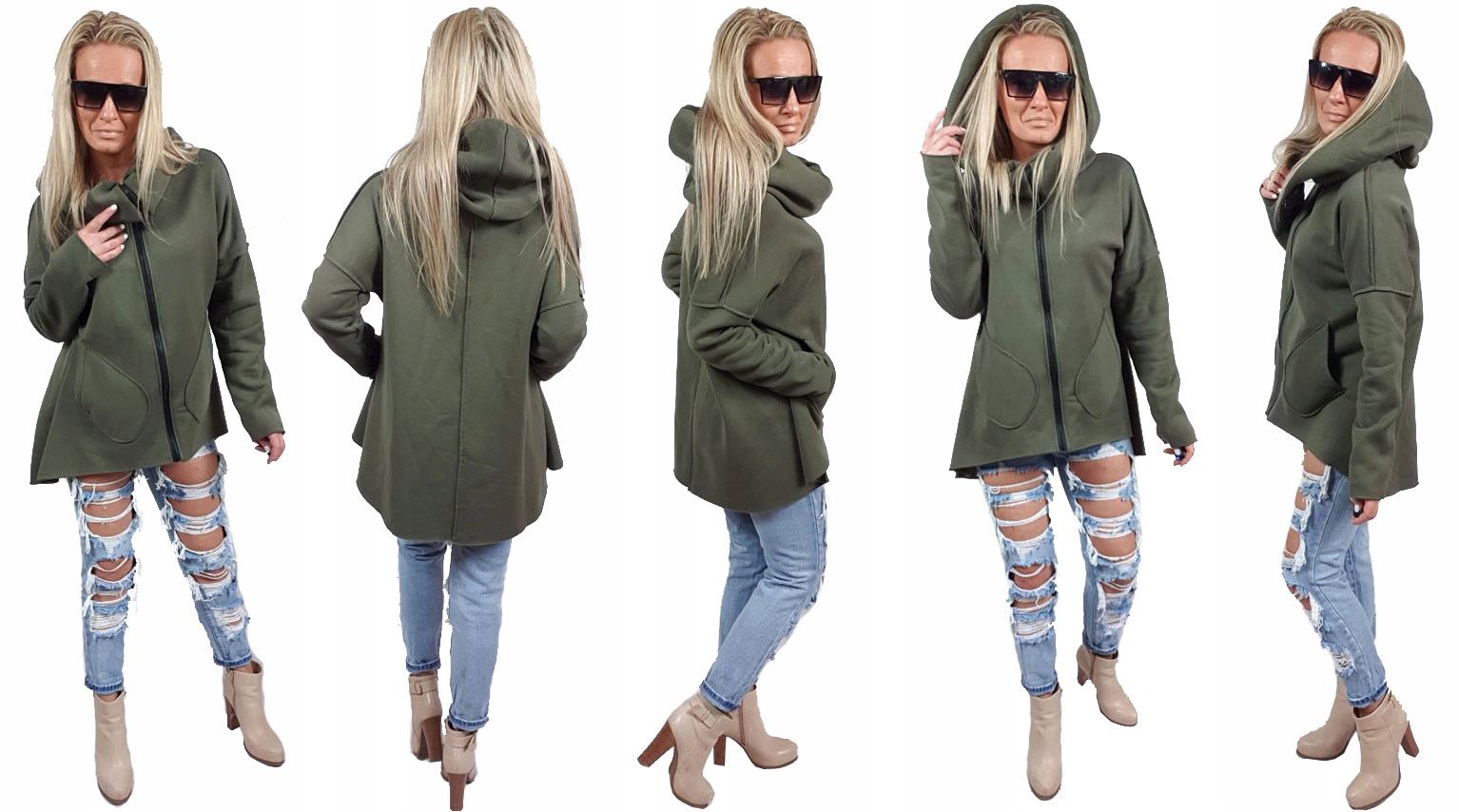 

Asymetryczna Bluza Tunika Kardigan Komin Kaptur S