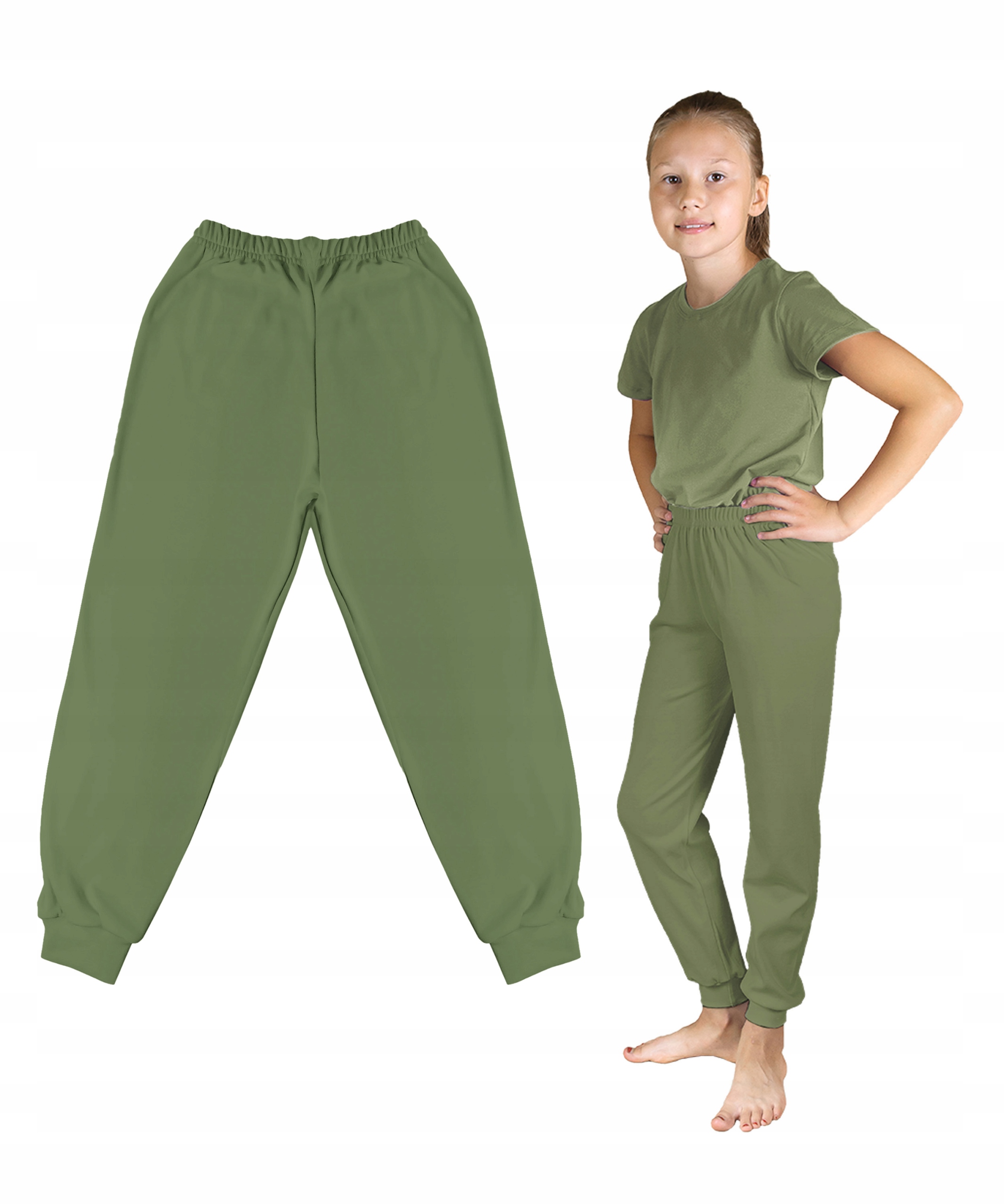 

Spodnie Dziecięce 100% Bawełna Gładkie Khaki 104CM