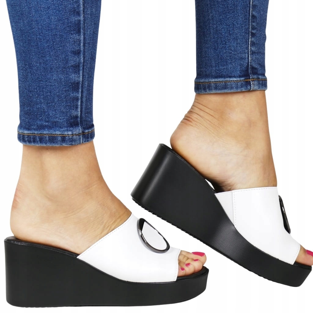 Dámské Nazouváky Na Klínku S Ozdobným Kroužkem, Elegantní Bílý Top