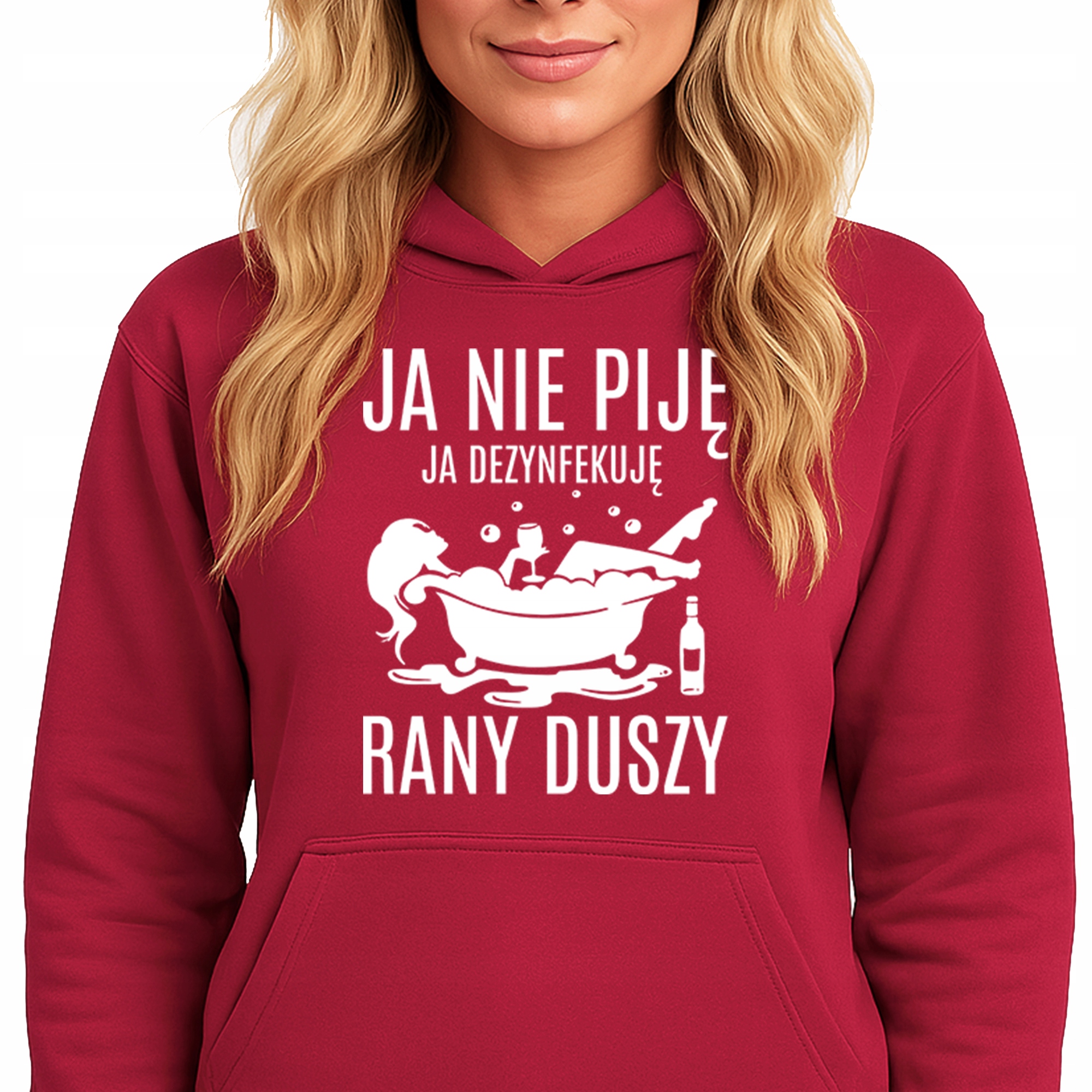Mikina S Kapucí Červená Hoodie dezinfikuje rány duše Vel M