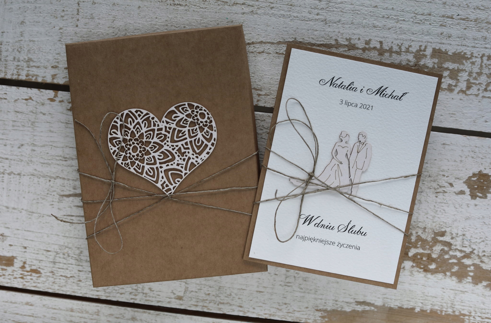Rustikální svatební přání ručně vyrobené Natalia a Michal