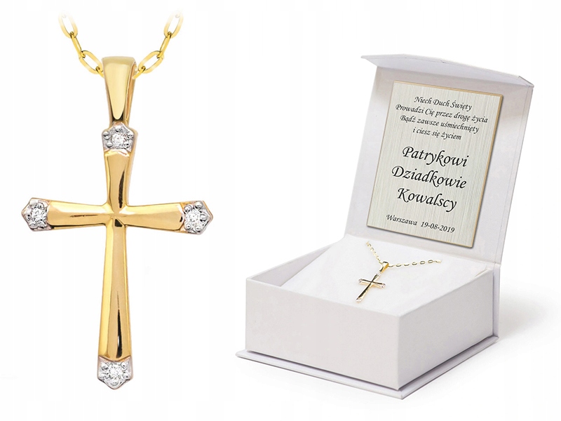 Zlatý Křížek Řetízek 585 Křest Svaté Přijímání 45 cm