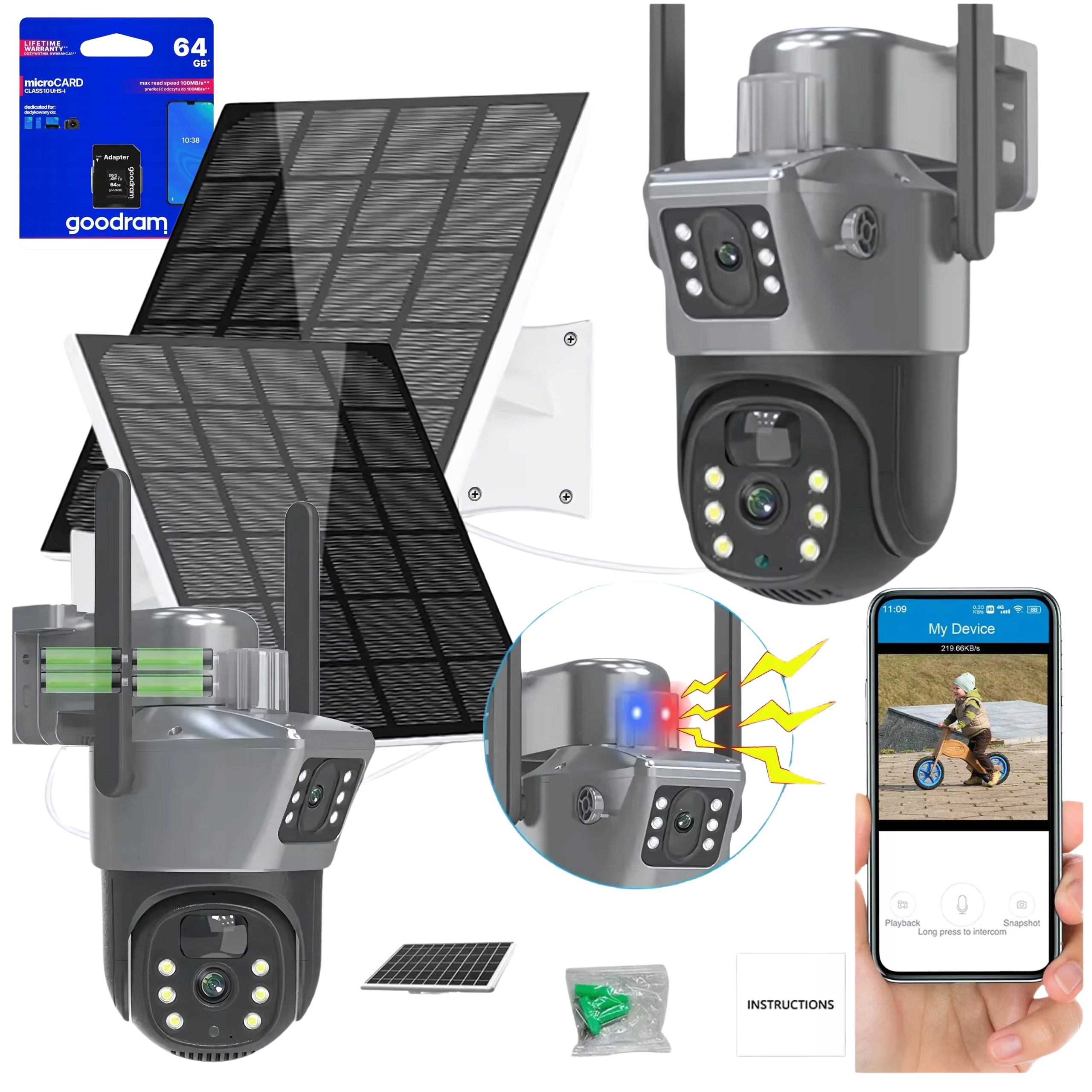 Dvojitá Venkovní Solární Kamera Wifi Ip Smart Otočná Qhd 8MP Zoom 4v1