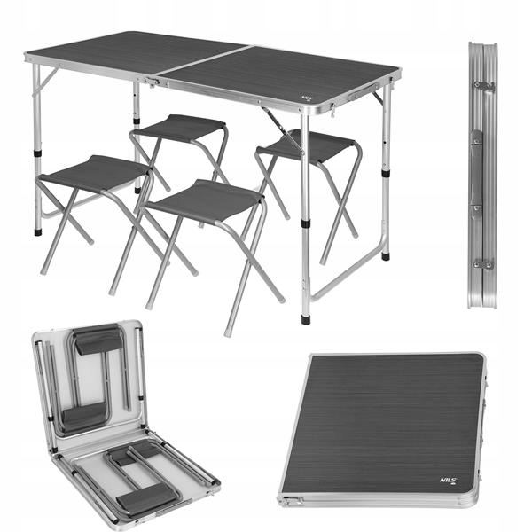 Turistické židle sada 4 ks skládací Stolek s nastavitelnou výškou