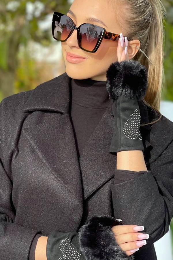 RĘKAWICZKI MITENKI CIEPŁE zamsz FUTRO serce UNI K Materiał dominujący poliester