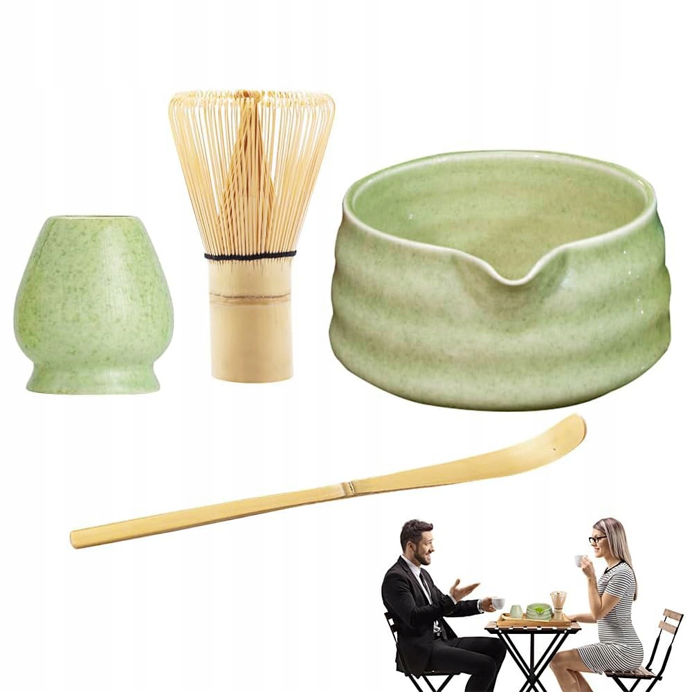 Levně 4-dílná sada pro Matchu s keramickou miskou a bambusovou metličkou