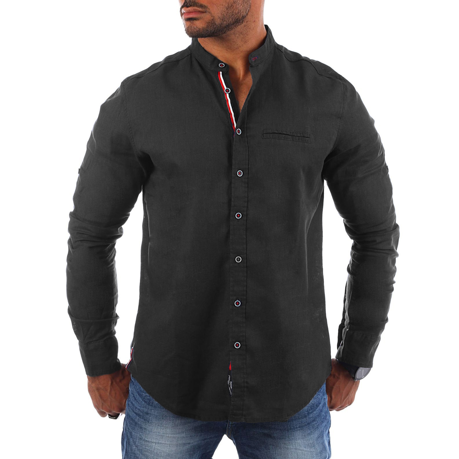 Pánská košile Casual Každodenní stojáček Prodyšná Bavlna Len