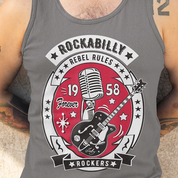 TANK TOP HORROR/ROCK 1950S SOCK HOP Dekolt okrągły