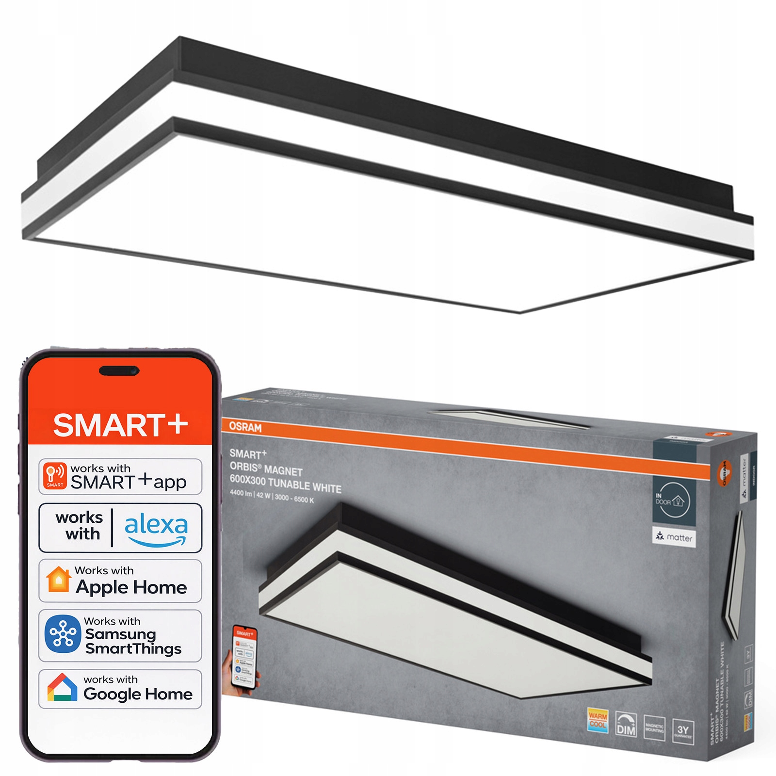 Led panel 42W 2300lm Cct čierny 60x30 cm Smart+ WiFi Matter Magnet Osram
