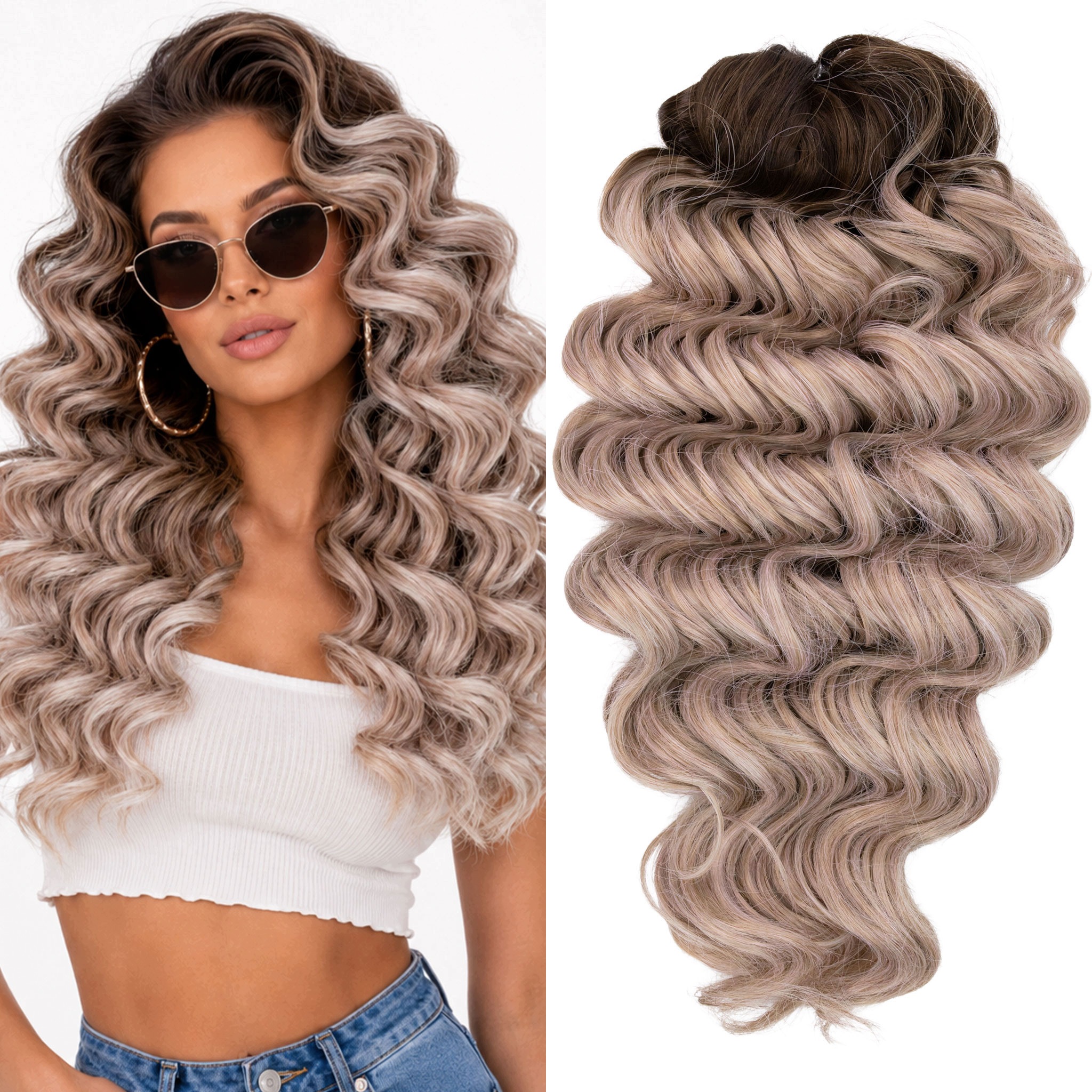 Włosy syntetyczne Afroloki Bella duże loki 50cm 300g blond i róż z odrostem