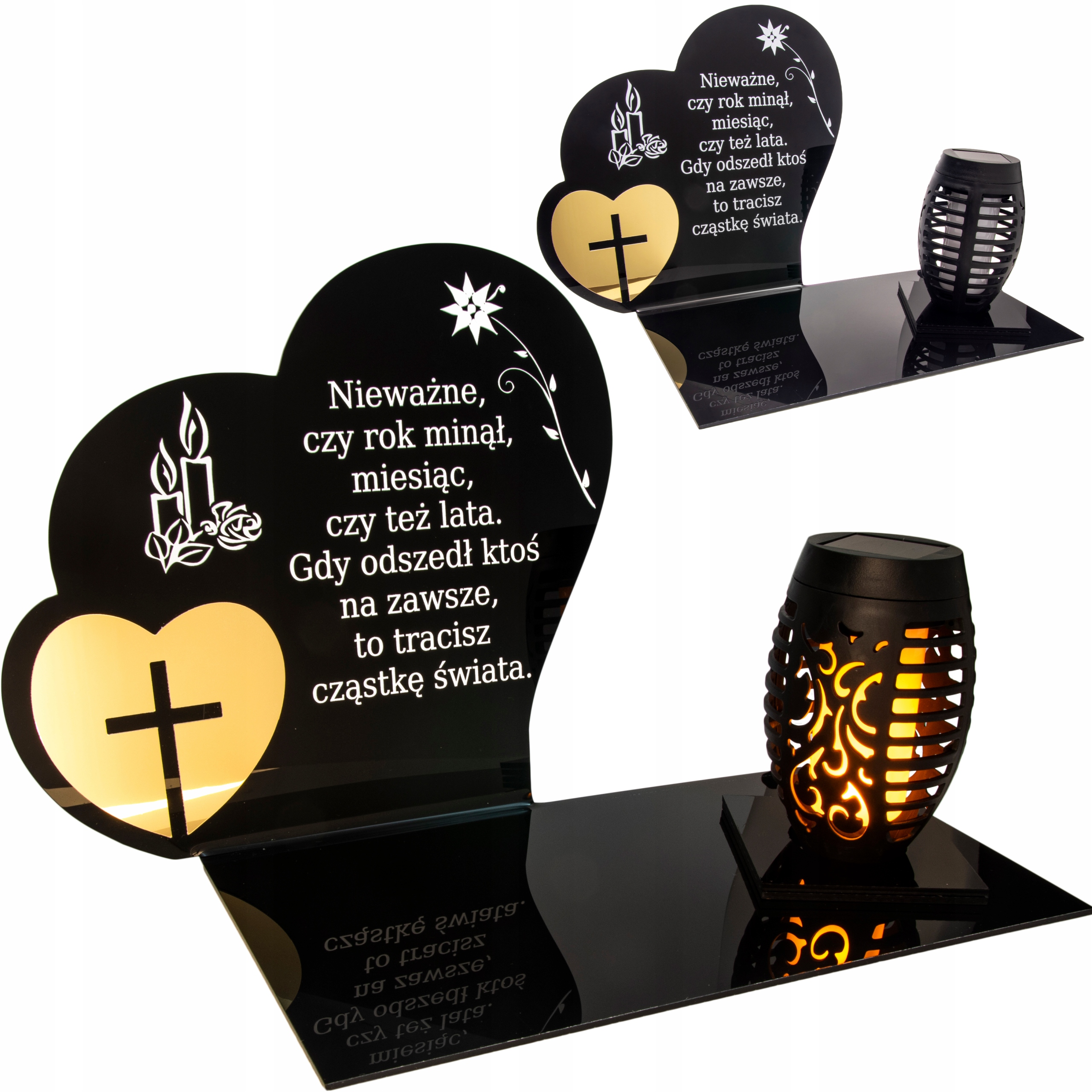 SOLARNY ZNICZ LED STATUETKA SERCE NA CMENTARZ GRÓB DUŻA