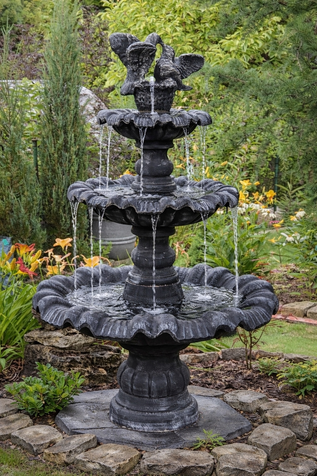 ФОНТАН БЕТОННЫЙ САДОВЫЙ СВЕТОДИОДНЫЙ НАСОС