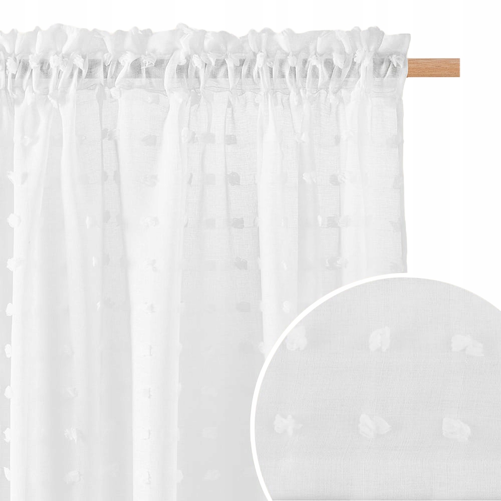 ROOM99 Firana biała 500x250 na taśmie gotowa do salonu pomponiki Casablanca