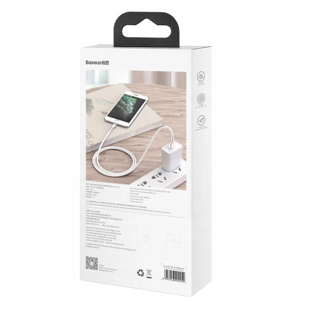 Baseus Cafule Kabel USB do iPhona 2.4A 1m White Złącza USB - Apple Lightning