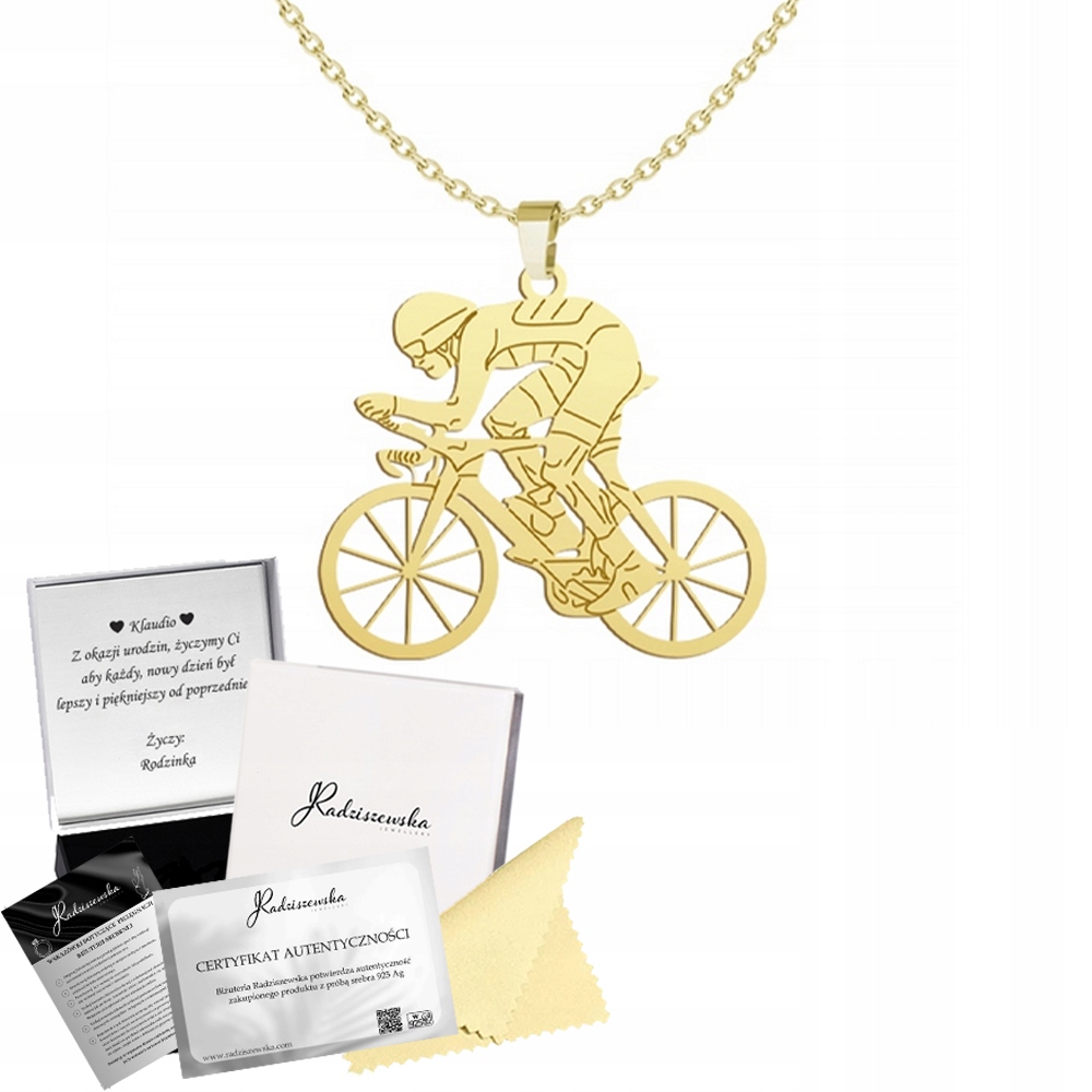 Zlatý Náhrdelník S Cyklistou Cyklistika Stříbro 925 Řetízek Dárek Gravírování