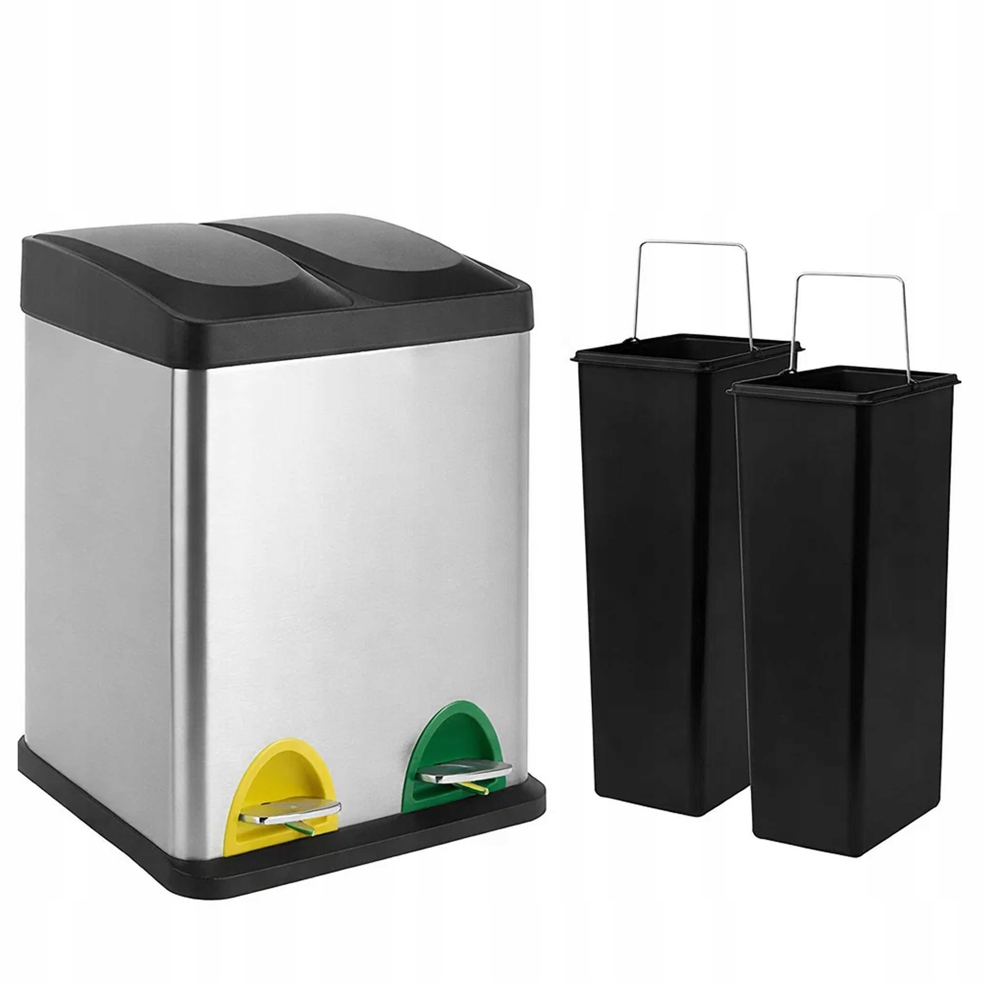 Kosz Na Śmieci Z Pedałem Ze Stali Nierdzewnej Podwójny Jakość Premium 2x15L