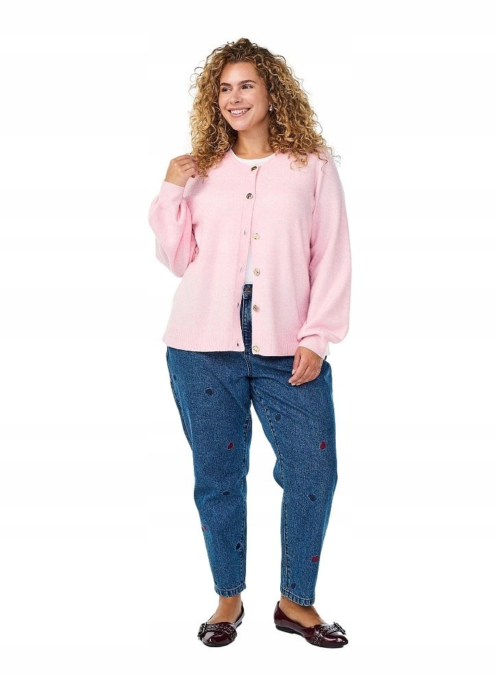 Plus Size Zizzi Tmavě Modré Džínové Kalhoty Mom Potisk Srdce 042C 54