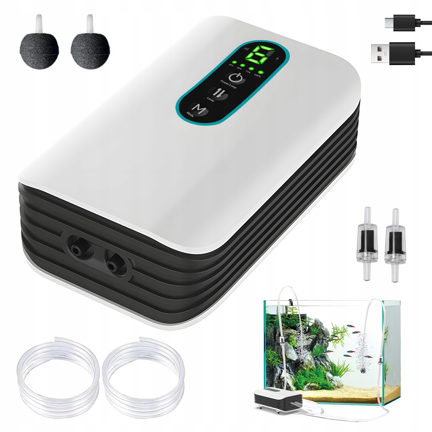 Levně Kyslíková Pumpa S Baterií 2600 Mah Pro Nepřetržitý Nebo Přerušovaný Provoz