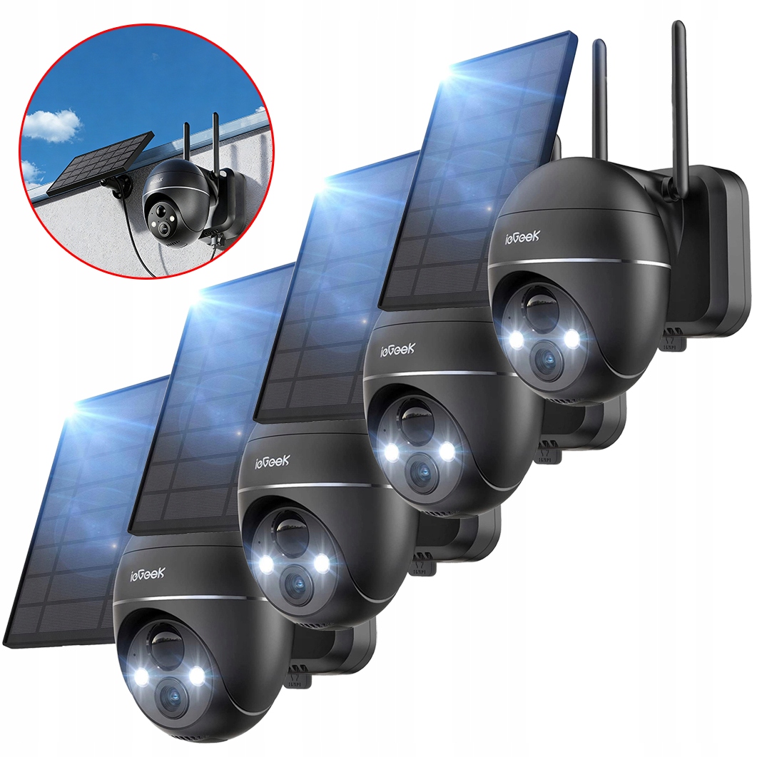Solární Kamera Wifi Ip Venkovní Otočná 2K 3MPX 9000MAH 4XZOOM Černá x4