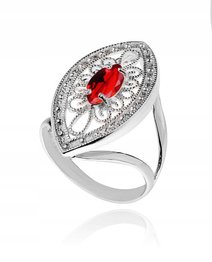 

Pierścionek Ażurowy Z Czerwoną Cyrkonią Rozmiar 19