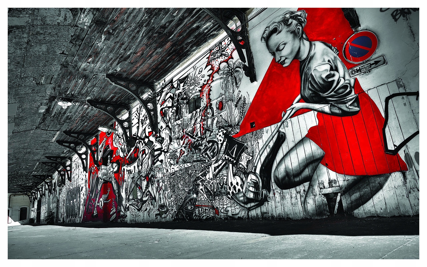 Fototapeta Červené šaty Graffiti Ulice Umění Dívka 200x140 lepidlo