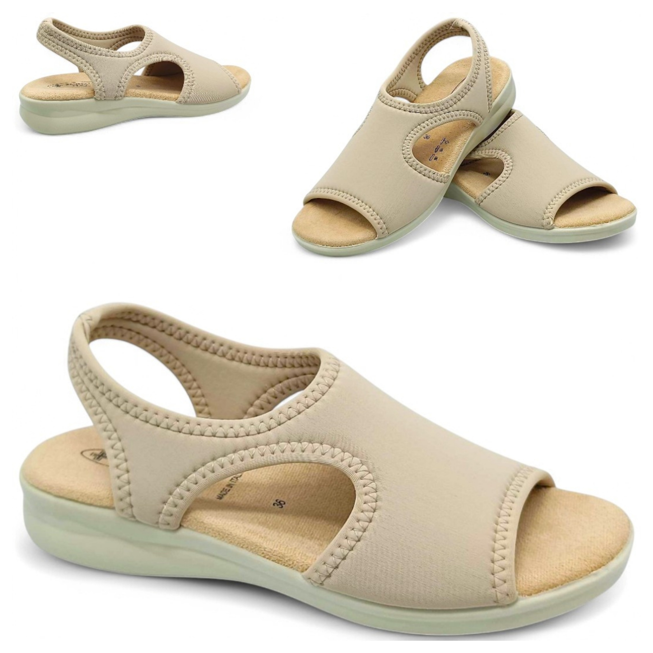 40 Sanital Ploché Dámské Elastické Sandály na Halušky Lehké Měkké Béžové