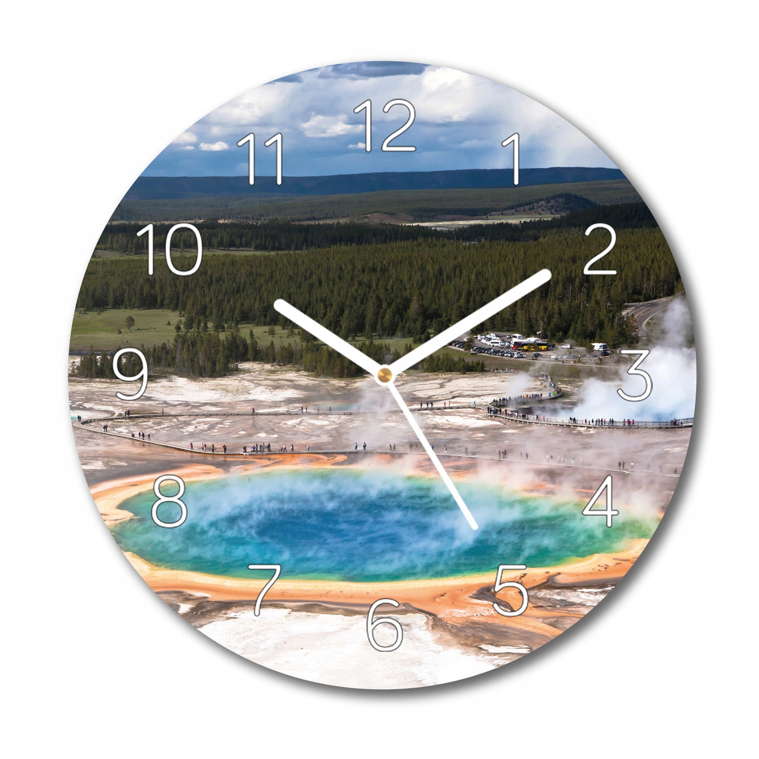 Gejzír Yellowstone na zeď s hodinami na skle fi 30