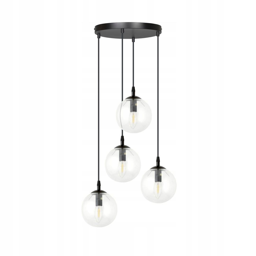 Závesná lampa stropné svietidlo Cosmo 4 čierna, priehľadná, sklenená, okrúhla