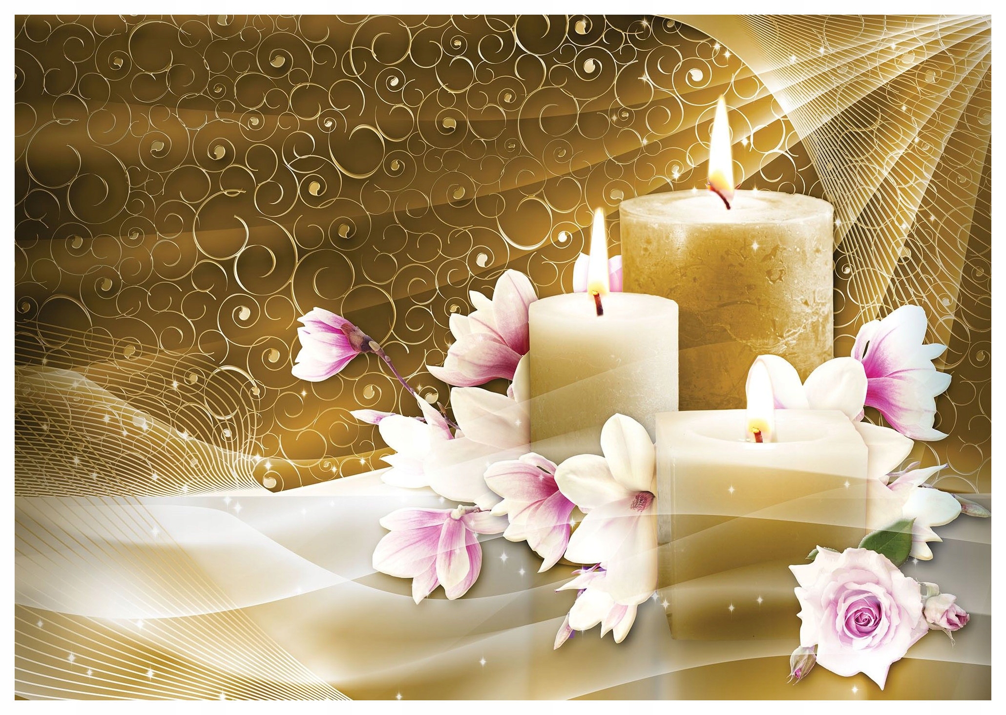 Fototapeta Svíčky růže a zlato Jemnost okvětních lístků růží 312x219 lepidlo