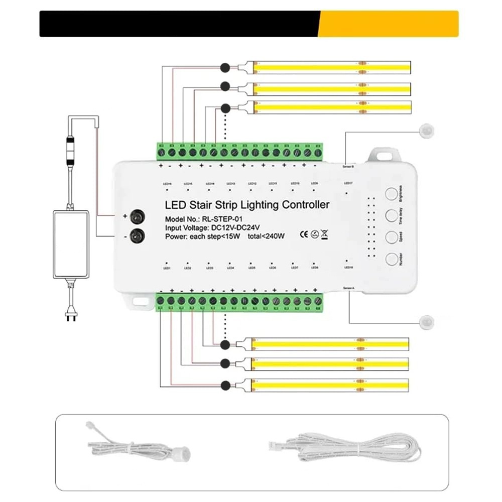 Schodišťový ovladač 16 stupňů 12-24V 240W Pir