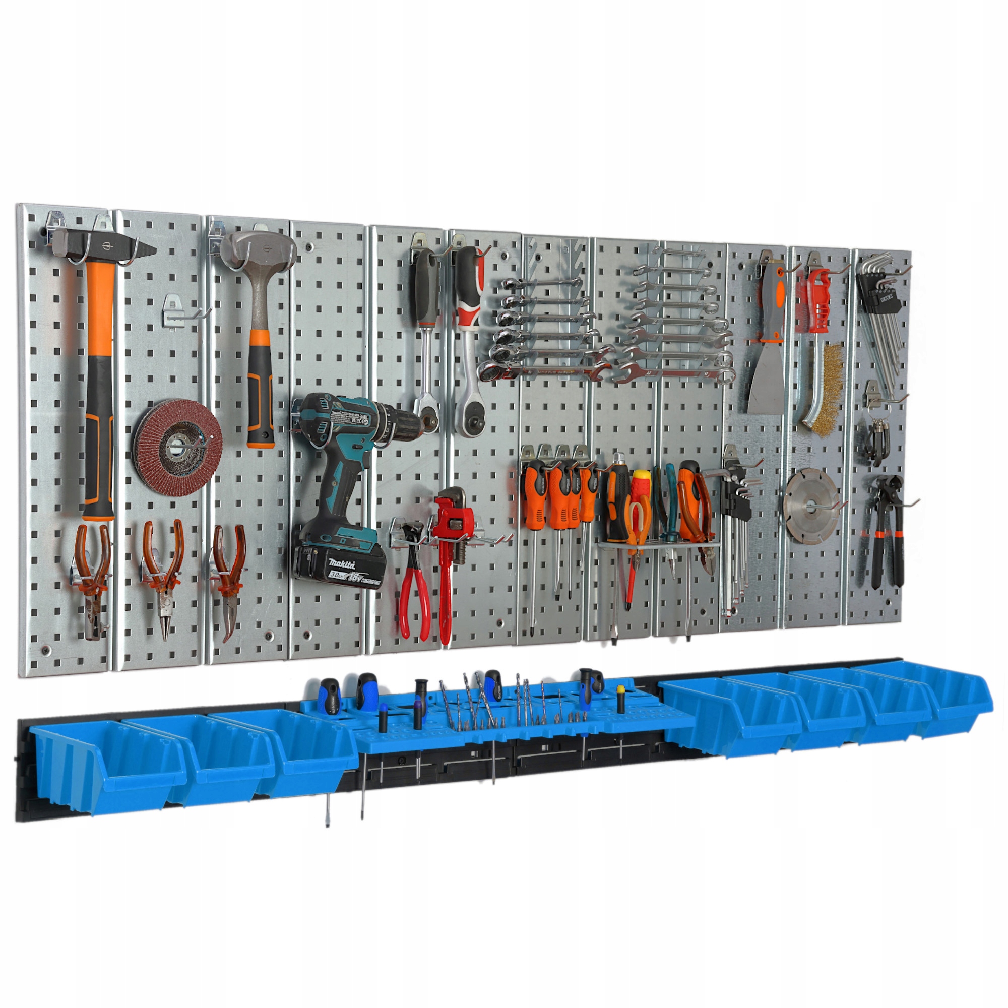 Kovová tabuľa na náradie 1560 x 713 mm stena 7 podnos dielňa garáž