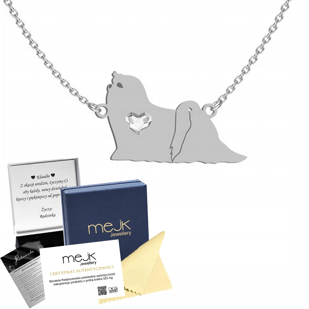 Stříbrný náhrdelník s maltézským psem 925 Dárek Šperky Řetízek Gravírování