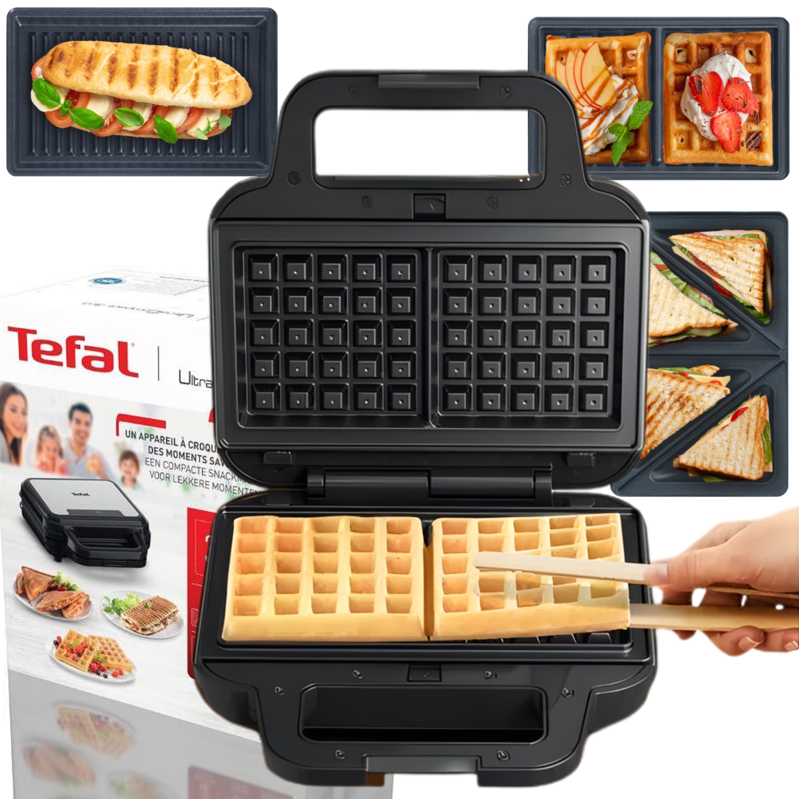Výkonný Opařovač Tefal 3v1 Pro Sendviče Toastů Vafrů Panini Sandwich Formičky