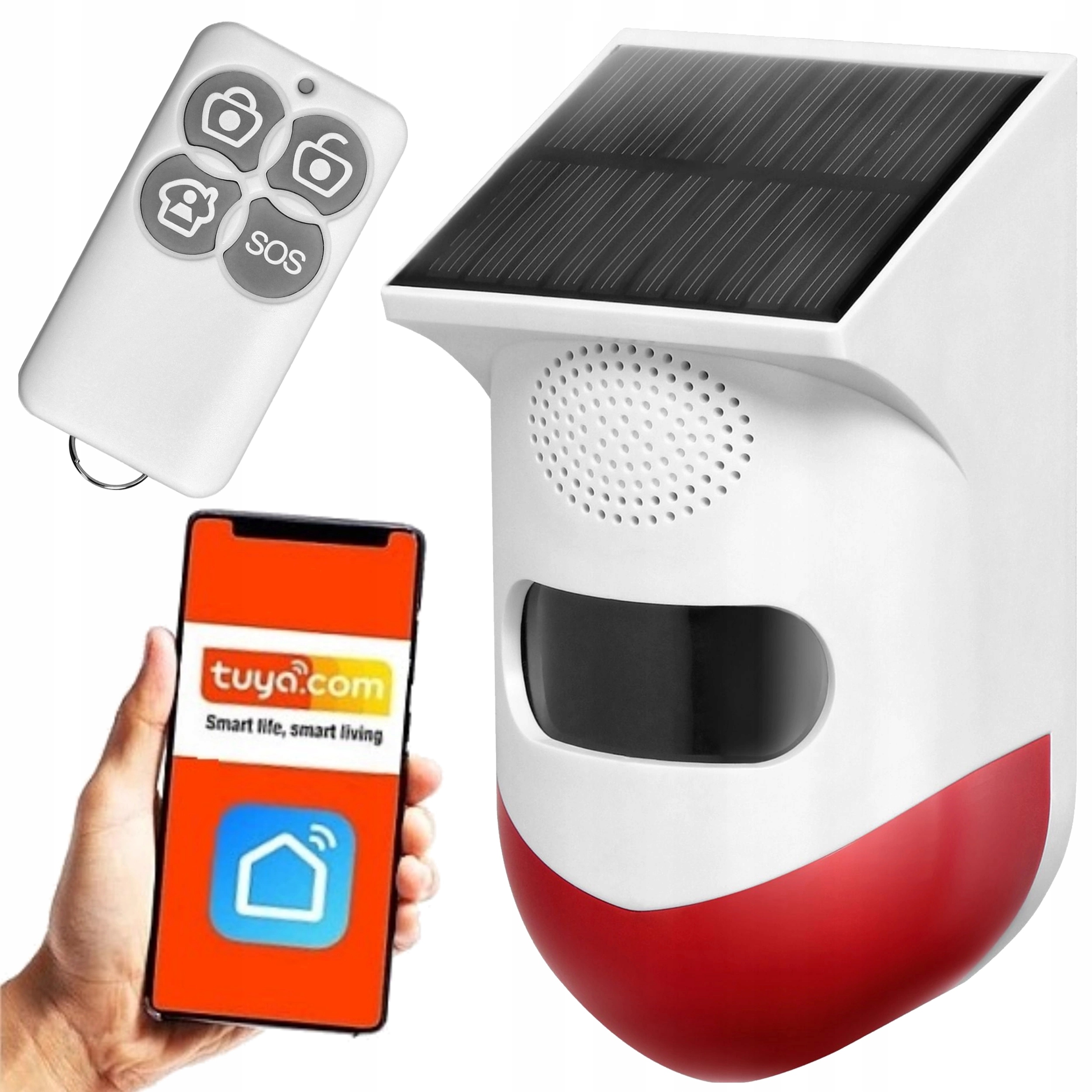 Virone Alarm Domowy Do Garażu Czujka Ruchu z Syreną Solarny WIFI PILOT TUYA