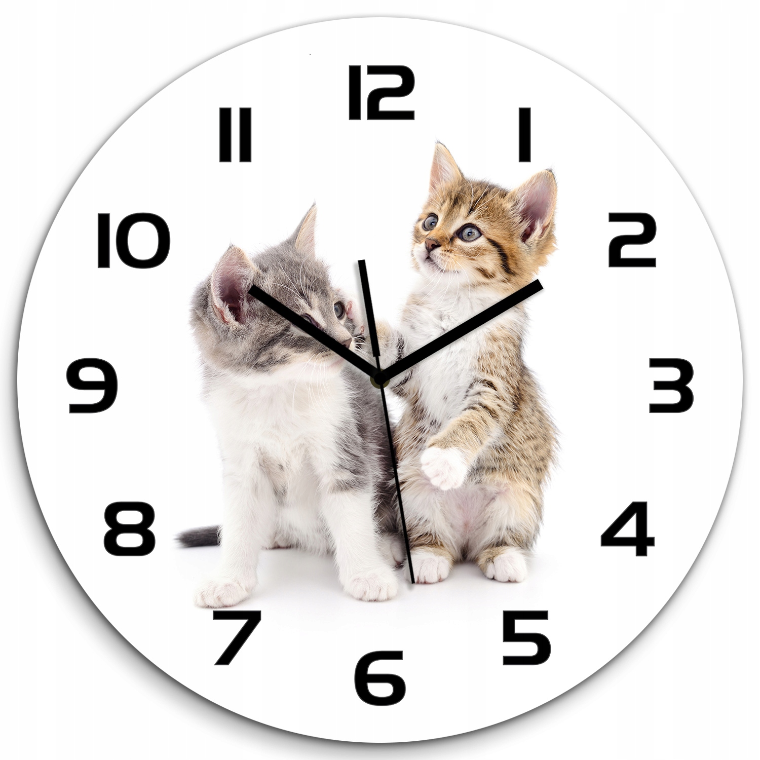 

Duży zegar szklany do salonu Dwa małe koty fi 60cm