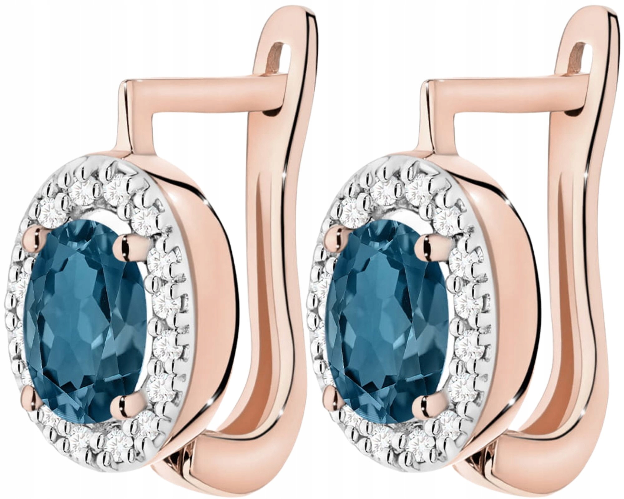 Růžové Zlato Náušnice Anglické Zapínání S Topazem London Blue Zlato 585