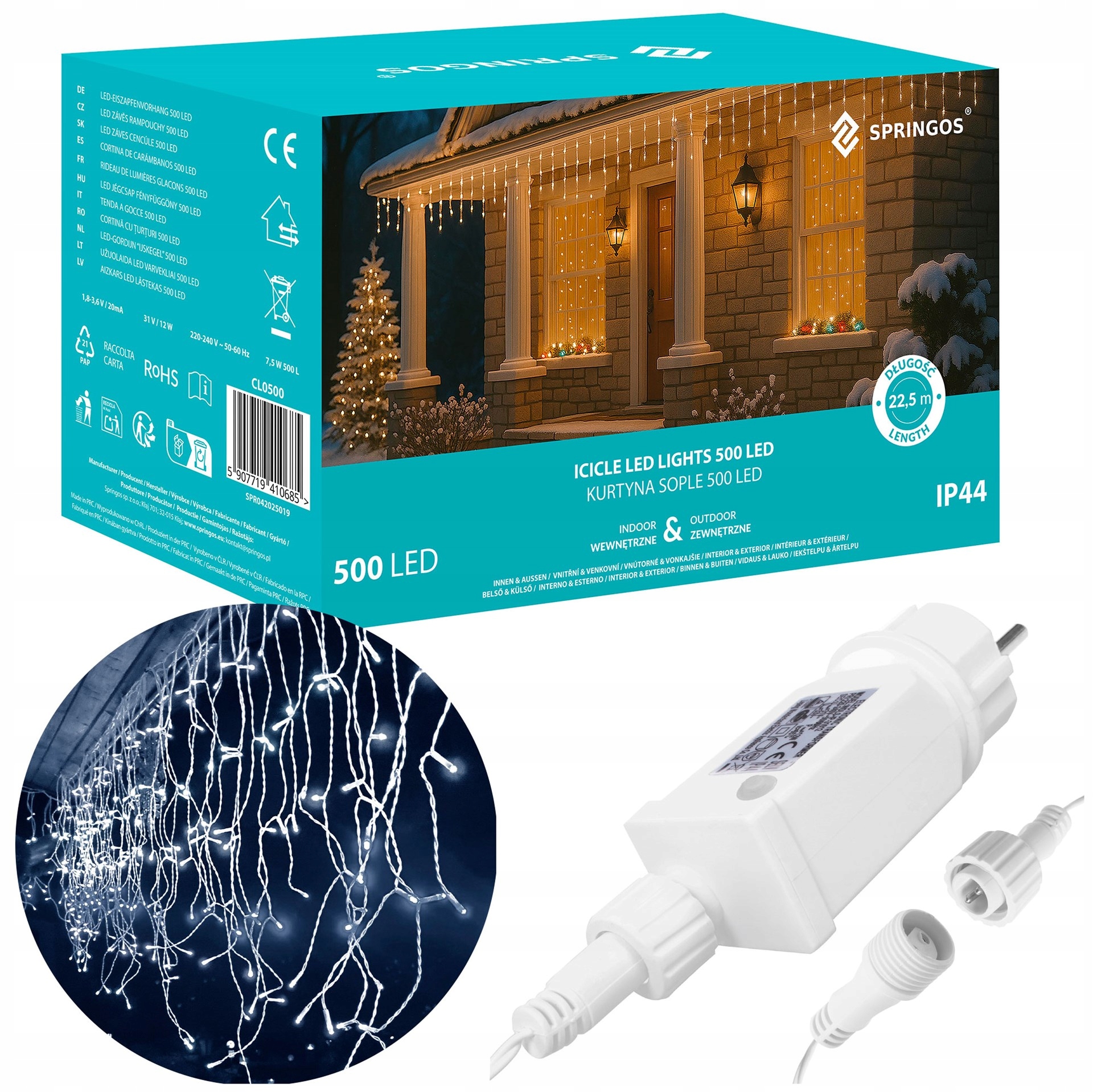 Lampy Cencúle 1500 Led Vonkajšie IP44 Záclona 67M Chladné Biele Vianočné