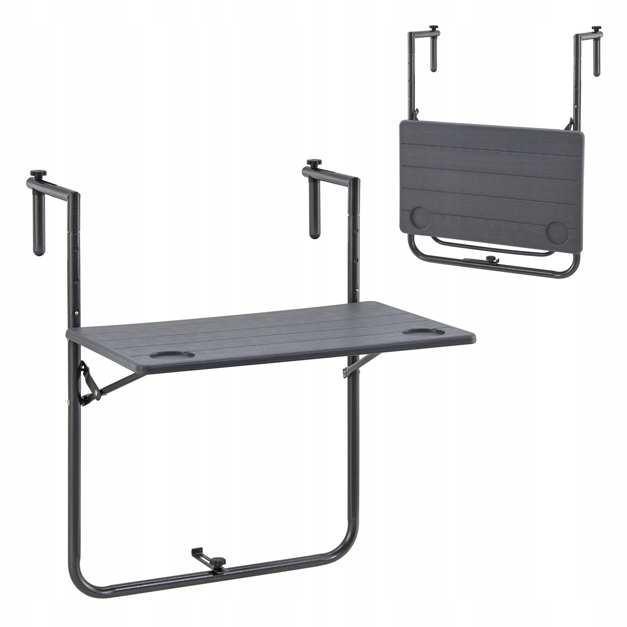 Stolik Balkonowy Składany Wiszący Regulowany Szary zawieszany na balustradę