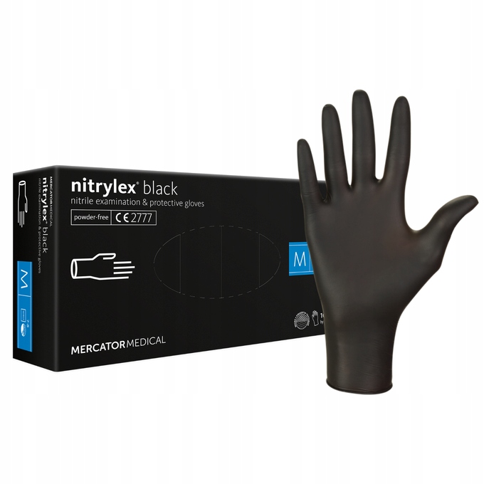 MERCATOR NITRYLEX BLACK RĘKAWICZKI NITRYLOWE RĘKAWICE CZARNE M