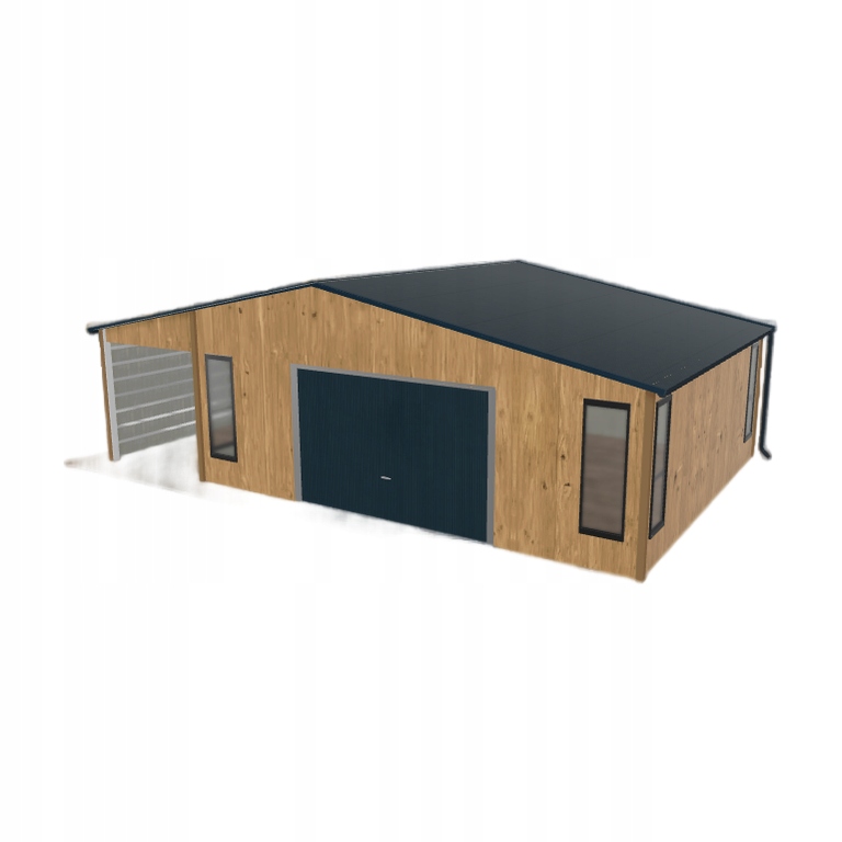 Plechová garáž 6.5 x 5.5 m s přístřeškem Světlý ořech